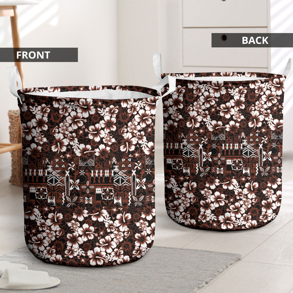 Burgundy Hawaiian Tapa Tribal Hibiscus Laundry Basket