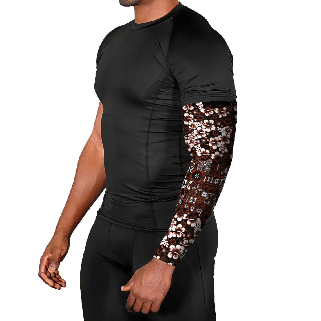 Burgundy Hawaiian Tapa Tribal Hibiscus Arm Sleeves