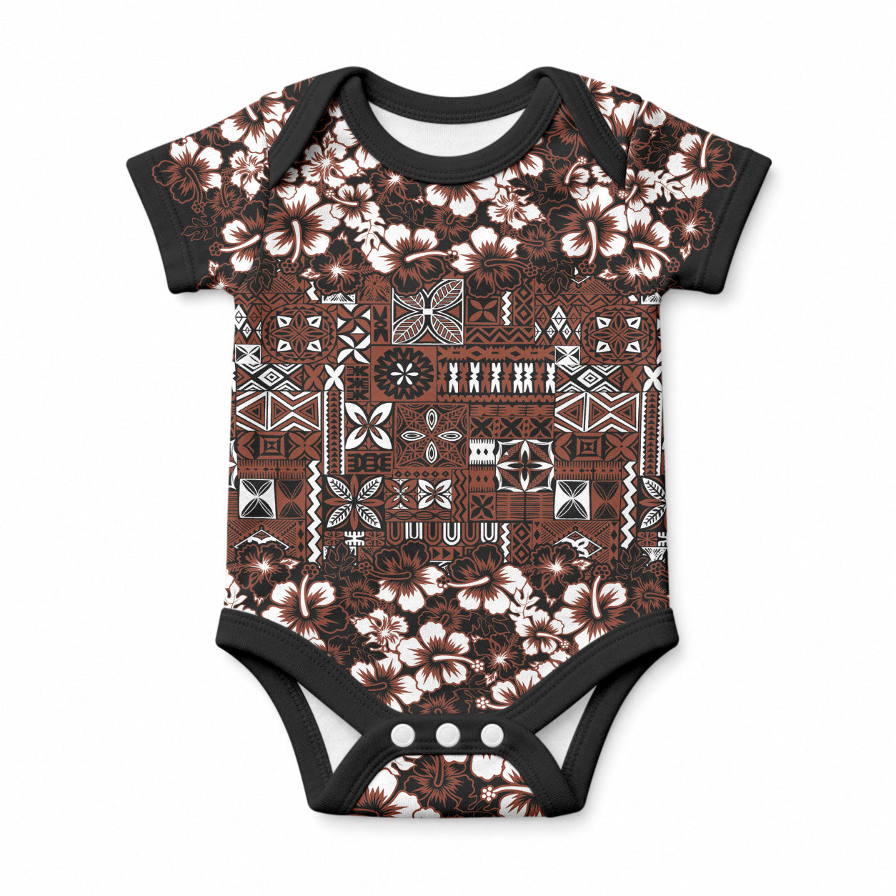 Burgundy Hawaiian Tapa Tribal Hibiscus Baby Onesie LT9 Burgundy - Polynesian Pride