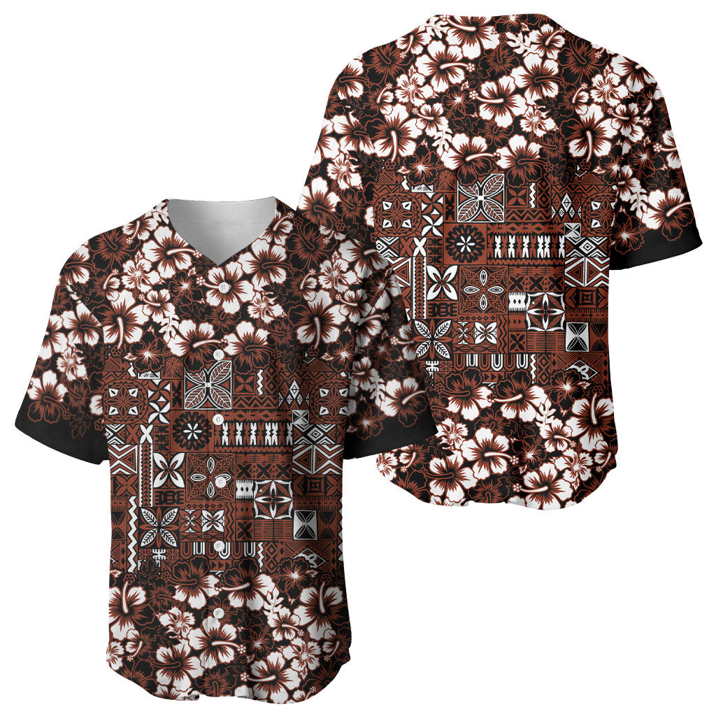 Burgundy Hawaiian Tapa Tribal Hibiscus Baseball Jersey