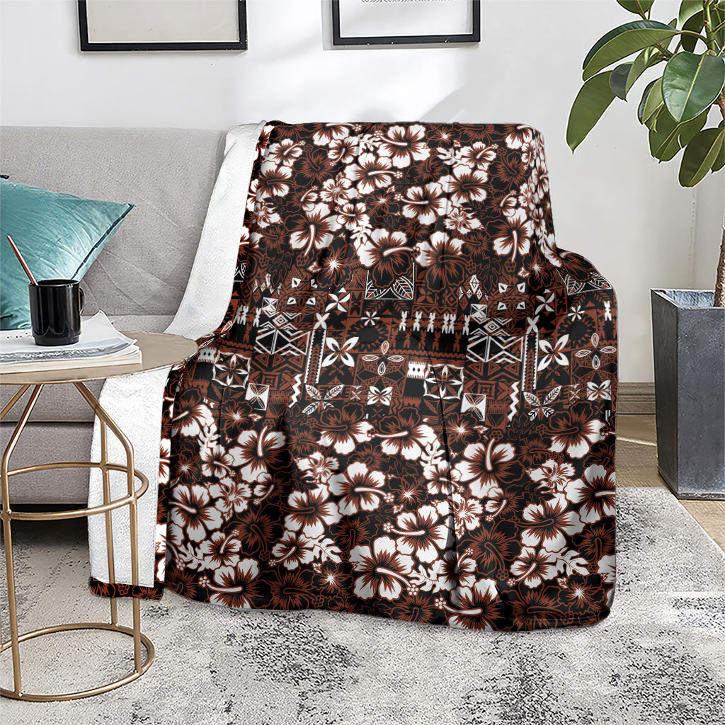 Burgundy Hawaiian Tapa Tribal Hibiscus Blanket