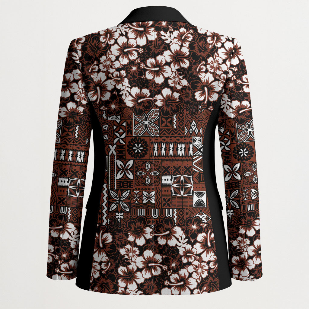 Burgundy Hawaiian Tapa Tribal Hibiscus Blazer