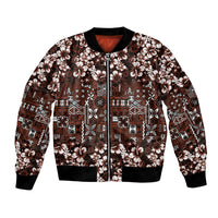Burgundy Hawaiian Tapa Tribal Hibiscus Bomber Jacket