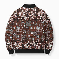 Burgundy Hawaiian Tapa Tribal Hibiscus Bomber Puffer Jacket