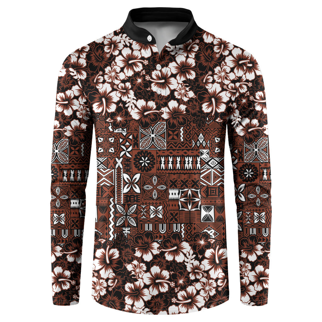 Burgundy Hawaiian Tapa Tribal Hibiscus Button Sweatshirt