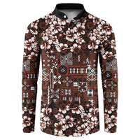 Burgundy Hawaiian Tapa Tribal Hibiscus Button Sweatshirt
