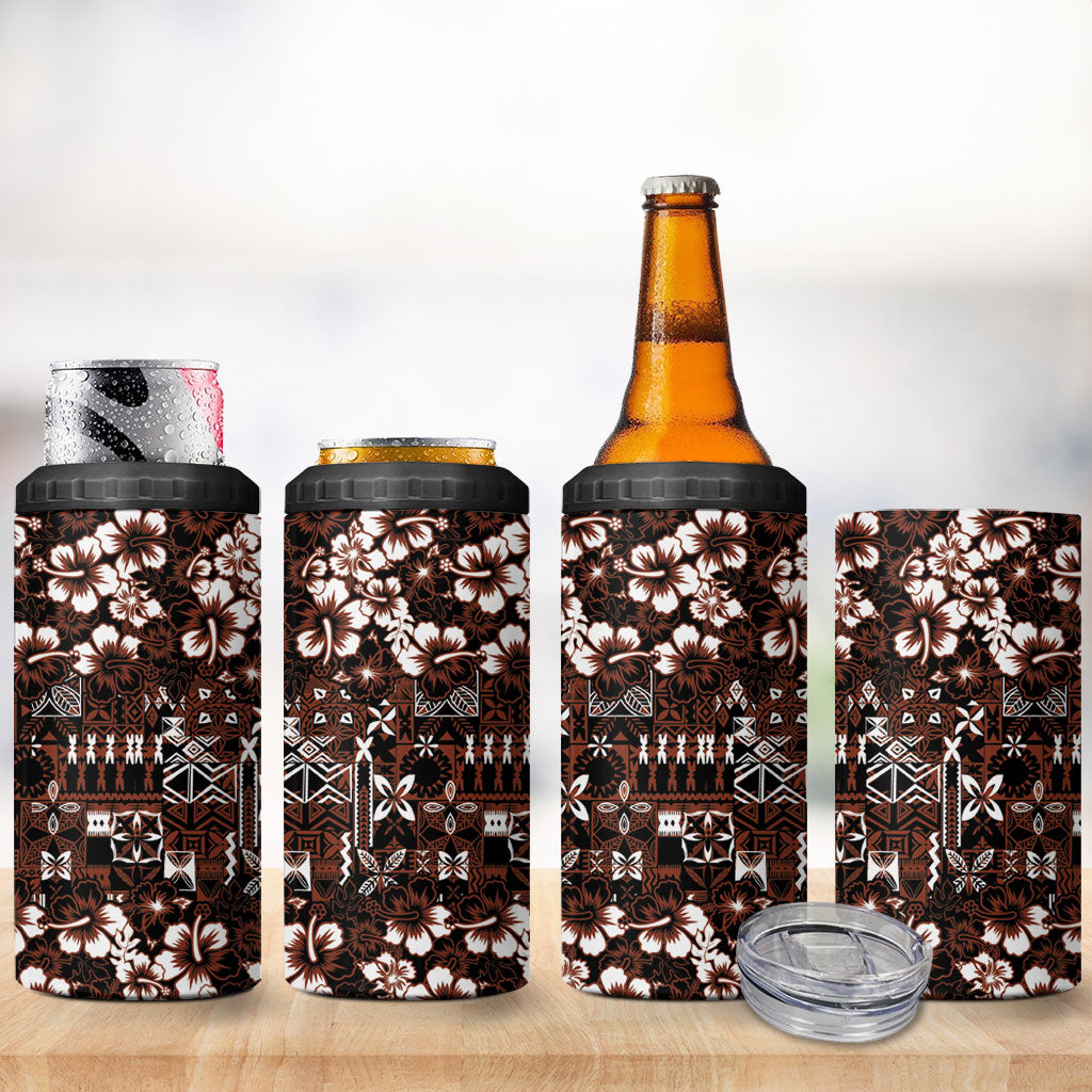 Burgundy Hawaiian Tapa Tribal Hibiscus 4 in 1 Can Cooler Tumbler