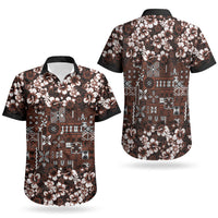 Burgundy Hawaiian Tapa Tribal Hibiscus Couples Matching Long Sleeve Bodycon Dress and Hawaiian Shirt