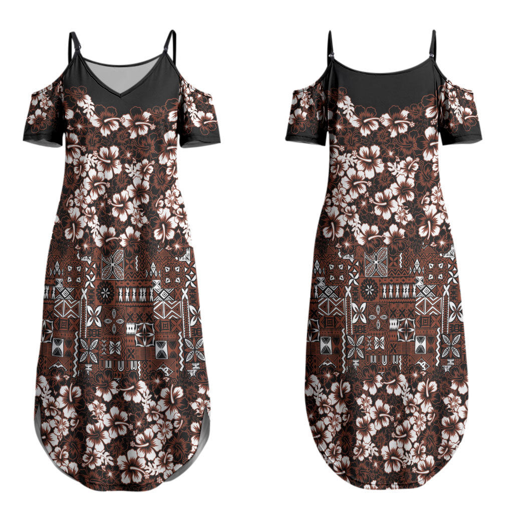Burgundy Hawaiian Tapa Tribal Hibiscus Couples Matching Summer Maxi Dress and Long Sleeve Button Shirt