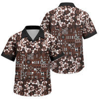 Burgundy Hawaiian Tapa Tribal Hibiscus Family Matching Short Sleeve Bodycon Dress and Hawaiian Shirt