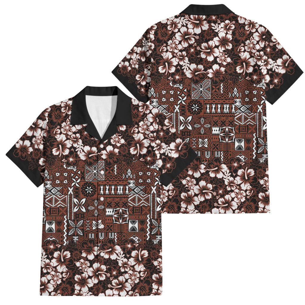 Burgundy Hawaiian Tapa Tribal Hibiscus Family Matching Summer Maxi Dress and Hawaiian Shirt