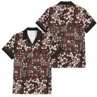 Burgundy Hawaiian Tapa Tribal Hibiscus Family Matching Tank Maxi Dress and Hawaiian Shirt