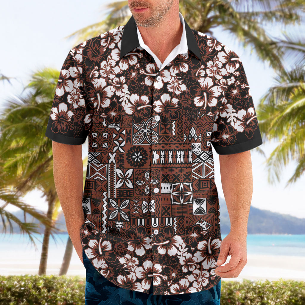 Burgundy Hawaiian Tapa Tribal Hibiscus Hawaiian Shirt