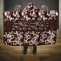 Burgundy Hawaiian Tapa Tribal Hibiscus Hooded Blanket