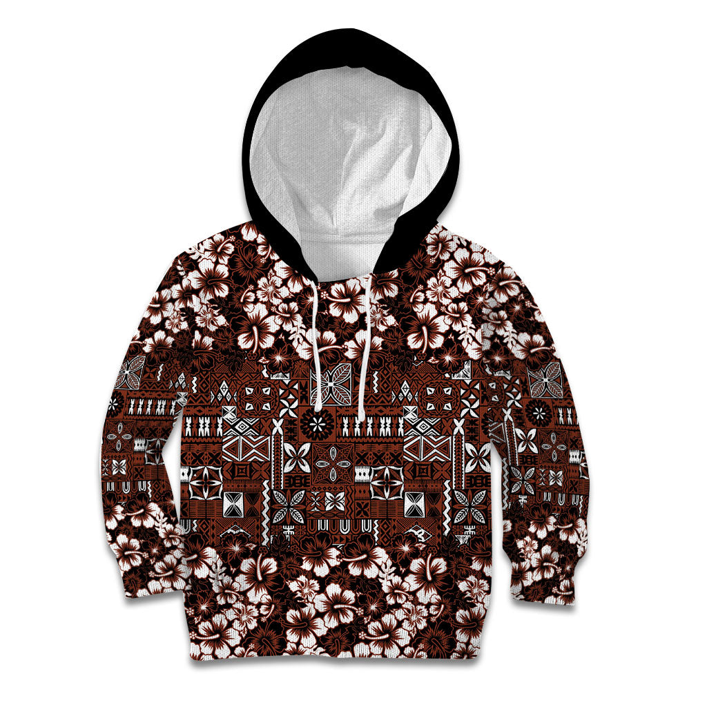Burgundy Hawaiian Tapa Tribal Hibiscus Kid Hoodie