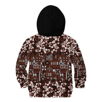 Burgundy Hawaiian Tapa Tribal Hibiscus Kid Hoodie