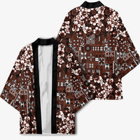 Burgundy Hawaiian Tapa Tribal Hibiscus Kimono