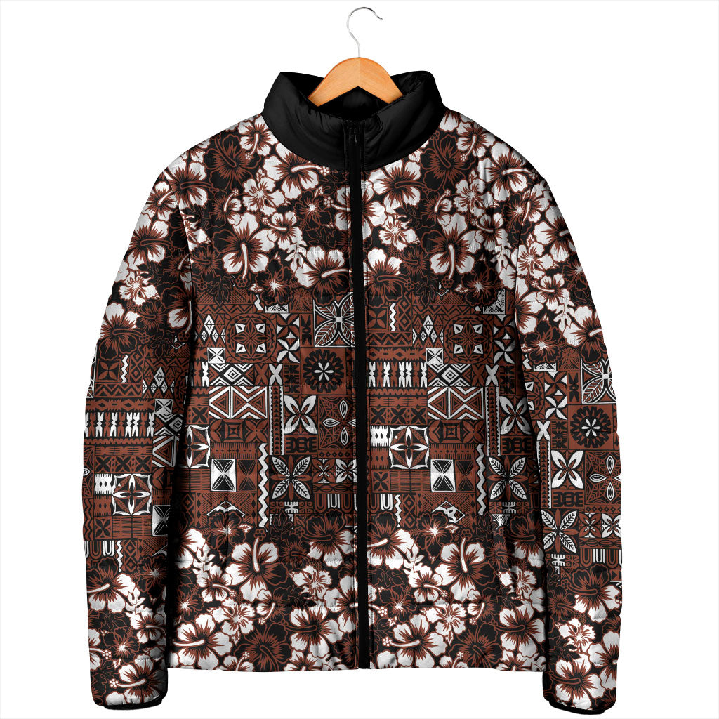Burgundy Hawaiian Tapa Tribal Hibiscus Padded Jacket