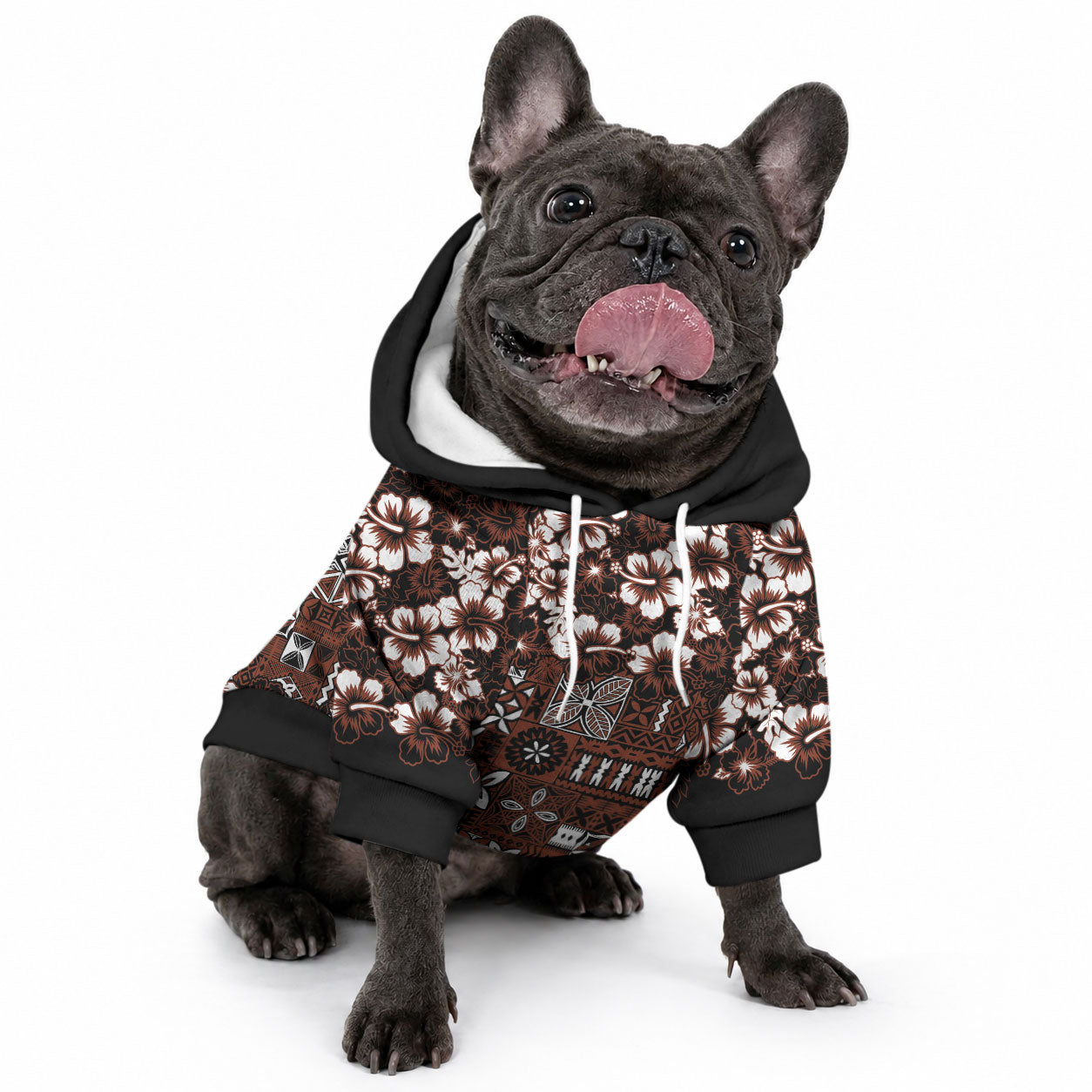 Burgundy Hawaiian Tapa Tribal Hibiscus Pet Hoodie LT9 - Polynesian Pride