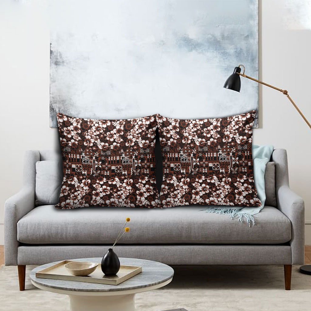 Burgundy Hawaiian Tapa Tribal Hibiscus Pillow Cover