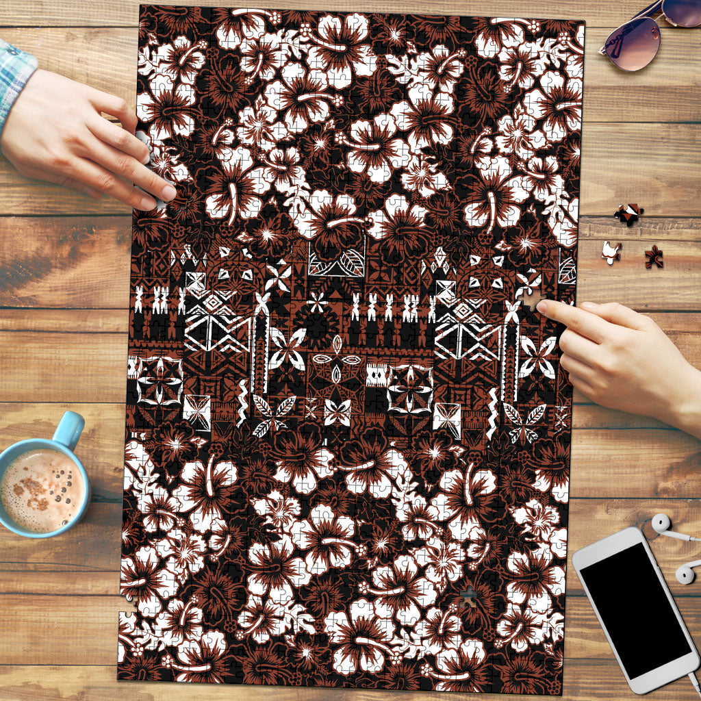 Burgundy Hawaiian Tapa Tribal Hibiscus Puzzle