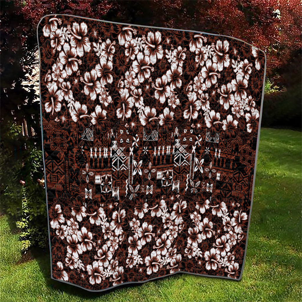 Burgundy Hawaiian Tapa Tribal Hibiscus Quilt