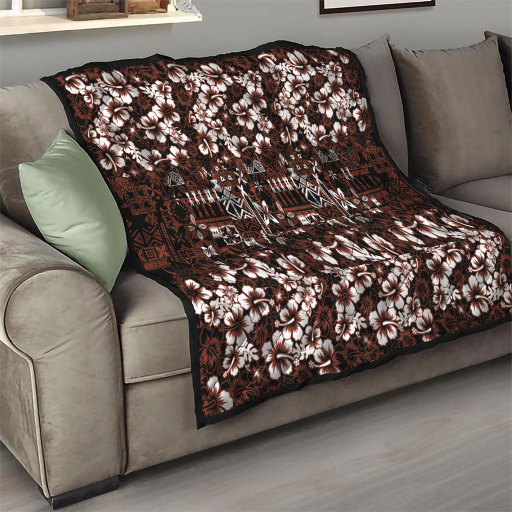 Burgundy Hawaiian Tapa Tribal Hibiscus Quilt