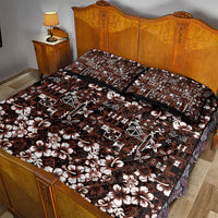 Burgundy Hawaiian Tapa Tribal Hibiscus Quilt Bed Set
