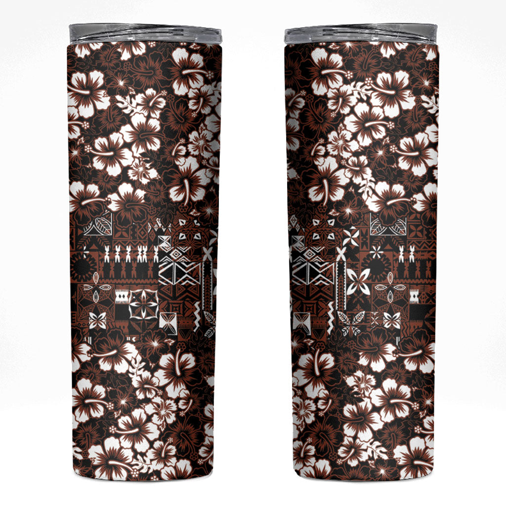 Burgundy Hawaiian Tapa Tribal Hibiscus Skinny Tumbler