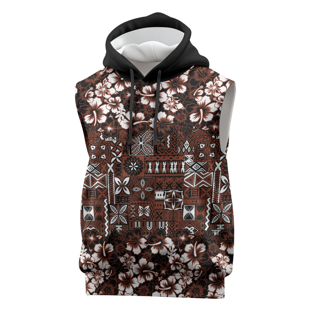 Burgundy Hawaiian Tapa Tribal Hibiscus Sleeveless Hoodie
