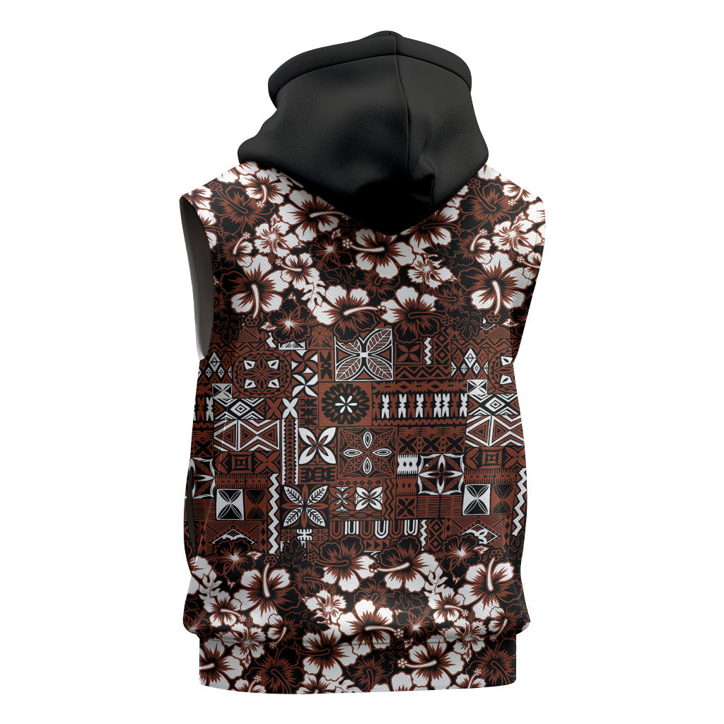 Burgundy Hawaiian Tapa Tribal Hibiscus Sleeveless Hoodie