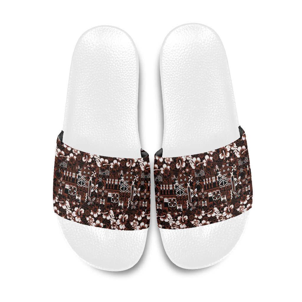 Burgundy Hawaiian Tapa Tribal Hibiscus Slide Sandals