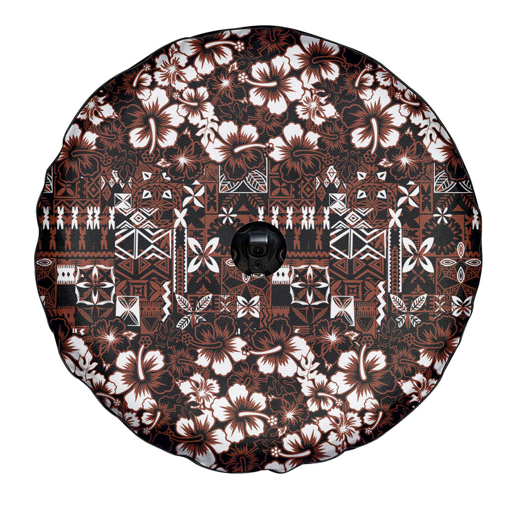 Burgundy Hawaiian Tapa Tribal Hibiscus Spare Tire Cover