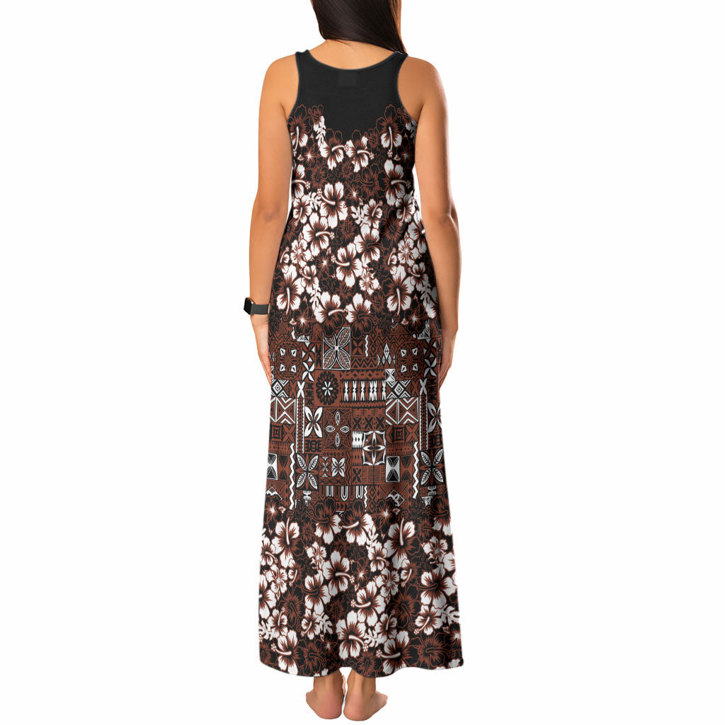 Burgundy Hawaiian Tapa Tribal Hibiscus Tank Maxi Dress