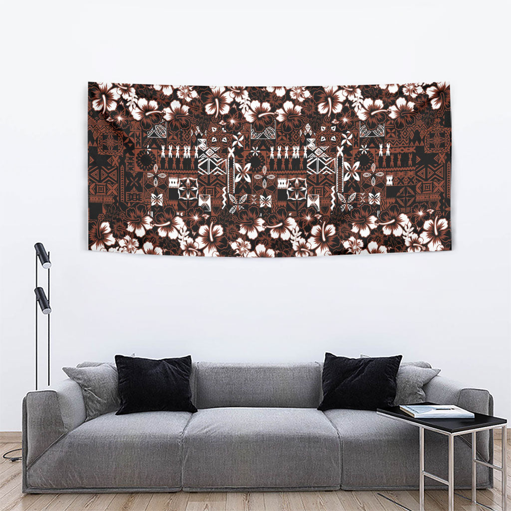 Burgundy Hawaiian Tapa Tribal Hibiscus Tapestry