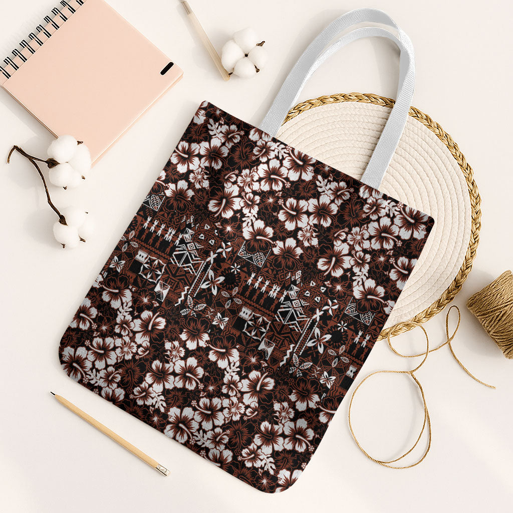 Burgundy Hawaiian Tapa Tribal Hibiscus Tote Bag
