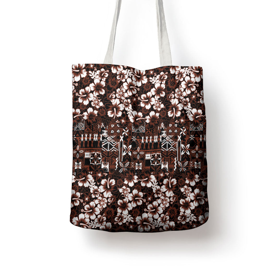Burgundy Hawaiian Tapa Tribal Hibiscus Tote Bag