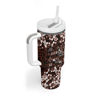 Burgundy Hawaiian Tapa Tribal Hibiscus Tumbler With Handle