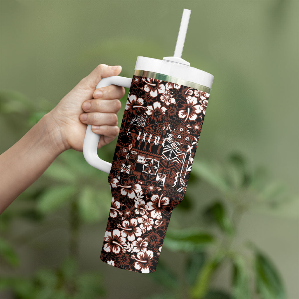 Burgundy Hawaiian Tapa Tribal Hibiscus Tumbler With Handle