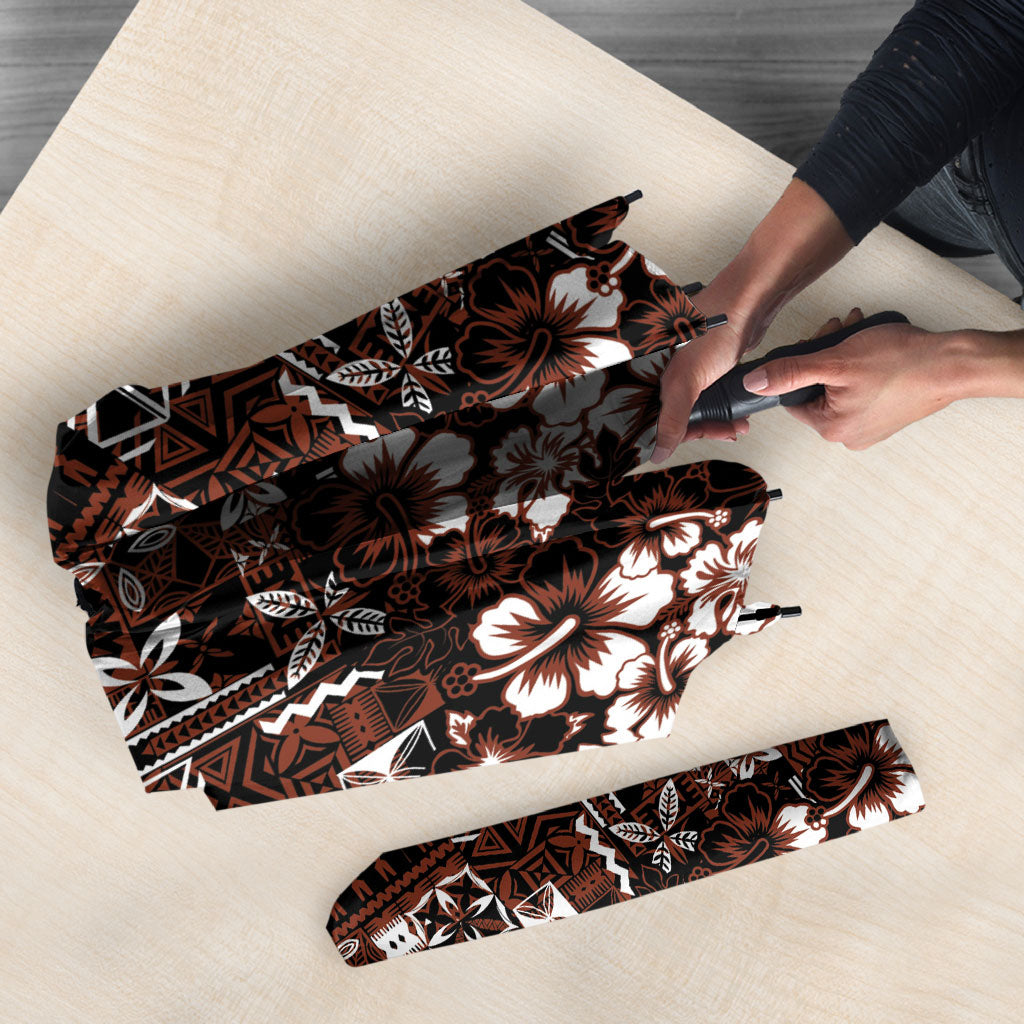 Burgundy Hawaiian Tapa Tribal Hibiscus Umbrella