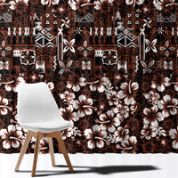 Burgundy Hawaiian Tapa Tribal Hibiscus Window Curtain