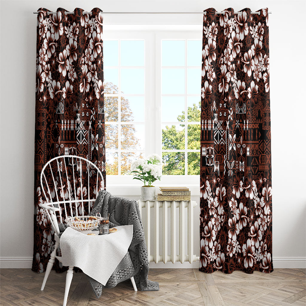 Burgundy Hawaiian Tapa Tribal Hibiscus Window Curtain
