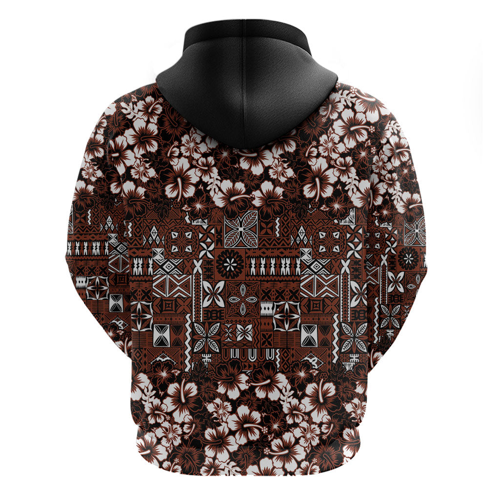 Burgundy Hawaiian Tapa Tribal Hibiscus Zip Hoodie