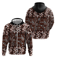 Burgundy Hawaiian Tapa Tribal Hibiscus Zip Hoodie