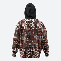 Burgundy Hawaiian Tapa Tribal Hibiscus Zip Hoodie