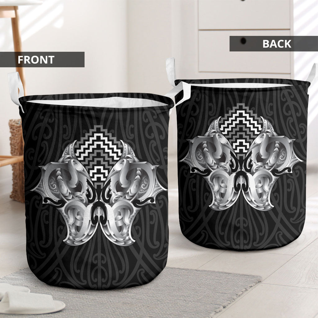 Aotearoa Kowhaiwhai Poutama Black Motif Laundry Basket LT9 - Polynesian Pride