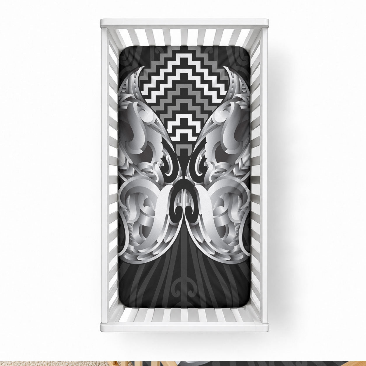 Aotearoa Kowhaiwhai Poutama Black Motif Baby Bed Cover LT9 28 × 52 in Black - Polynesian Pride