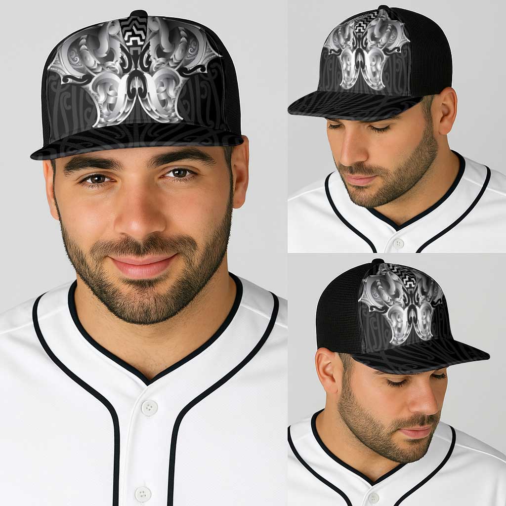 Aotearoa Kowhaiwhai Poutama Black Motif Baseball Net Cap LT9 - Polynesian Pride