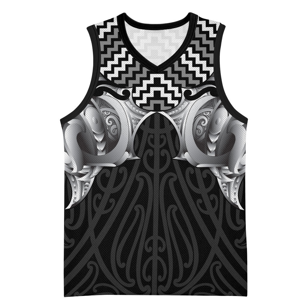 Aotearoa Kowhaiwhai Poutama Black Motif Basketball Jersey LT9 Unisex Black - Polynesian Pride