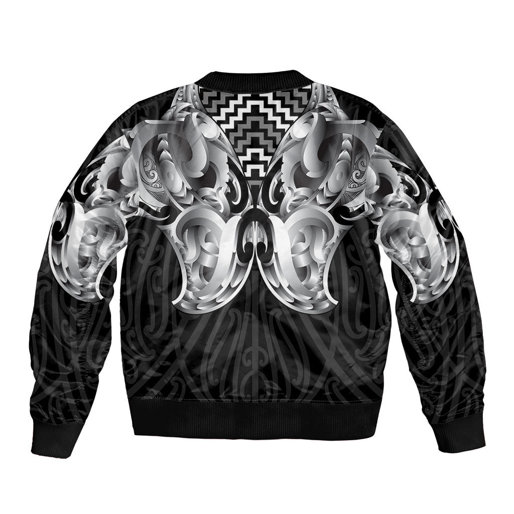 Aotearoa Kowhaiwhai Poutama Black Motif Bomber Jacket LT9 - Polynesian Pride